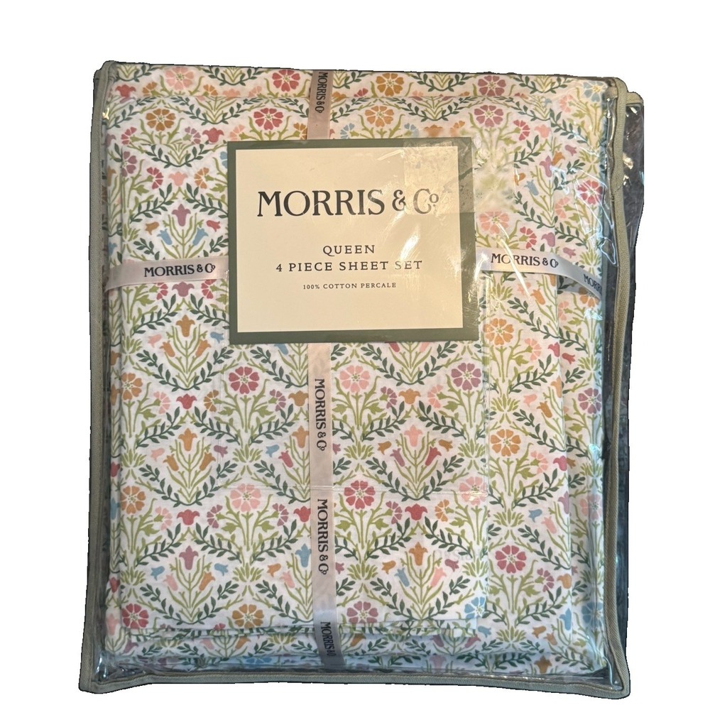 New William MORRIS & CO. Queen Sheet Set Flowers  100% Cotton